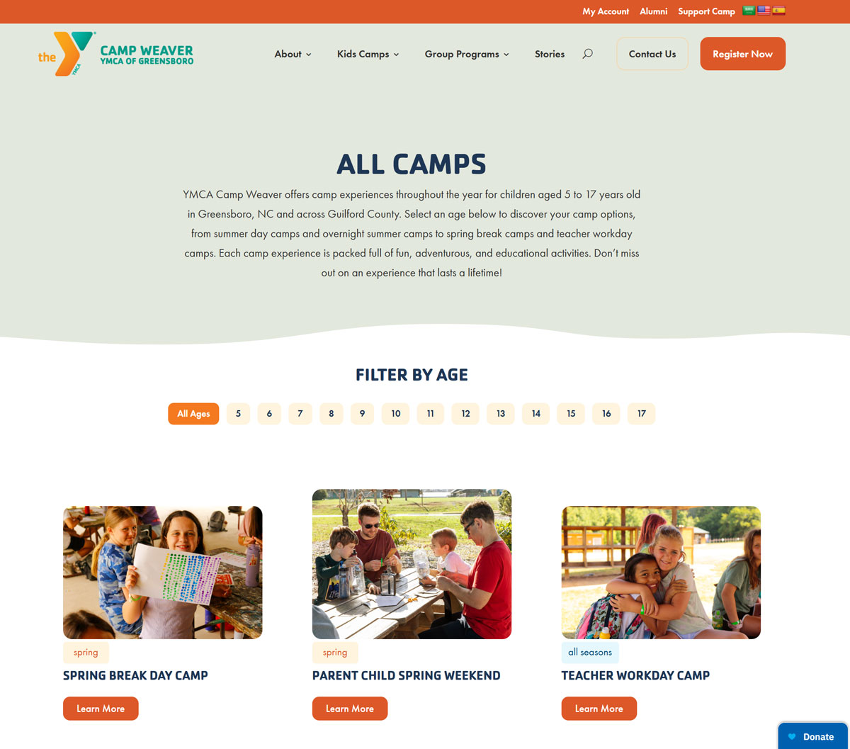 YMCA Camp Weaver — WordPress & Divi Website Design